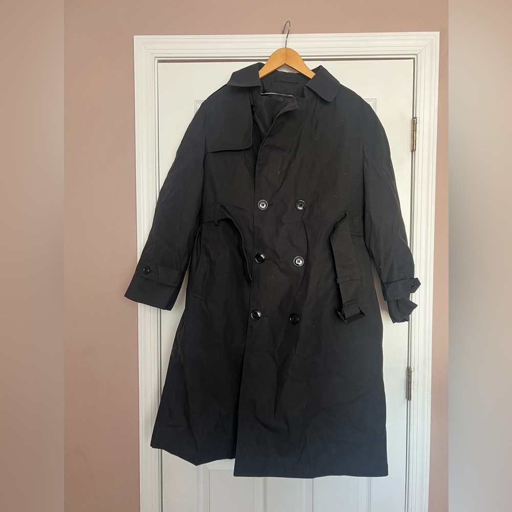 Defense Logistics Agency Garrison US ARMY BLACK DOUBLE BREASTED TRENCH COAT